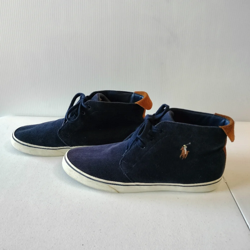 Polo Ralph Lauren Talin Navy Corduroy Brown Suede High-Top Sneakers 14 Preppy
